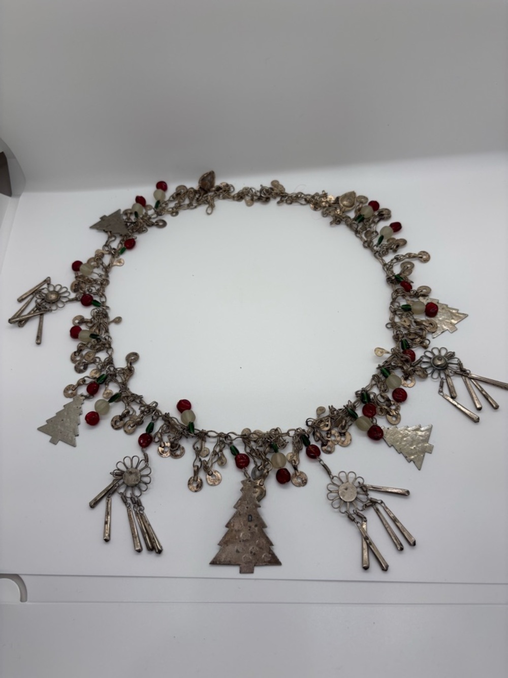 Silver-Tone Vintage Afghan Kuchi Tribal Christmas Charm Necklace